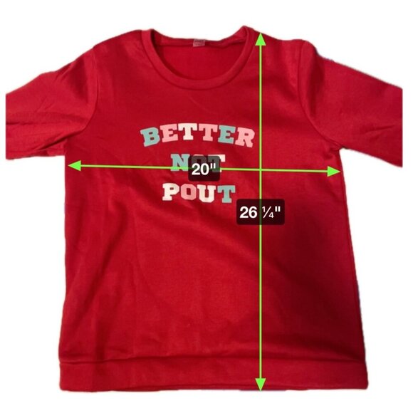 Holiday Christmas Better Not Pout Crew Neck Long Sleeve Sweatshirt Sz M - Picture 7 of 7